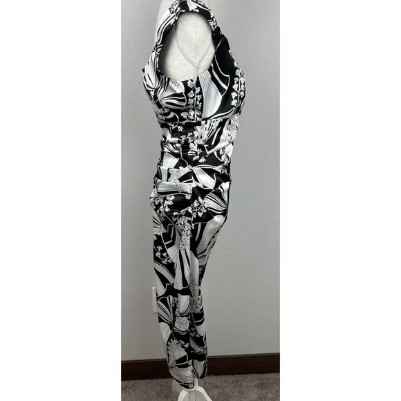 London Times Women's Black & White Midi Length Bodycon Cocktail Dress Size 10 - Picture 2 of 9